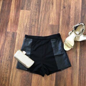 Faux Leather Panel Black Shorts